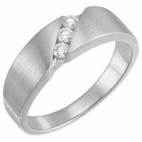 3-Stone 1/5 Carat Diamond Wedding Band Ring for Men, 14K White Gold