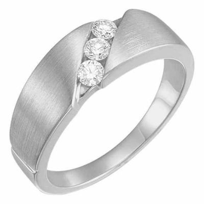3-Stone 1/5 Carat Diamond Wedding Band Ring for Women, 14K White Gold -  - STLRG-11539L