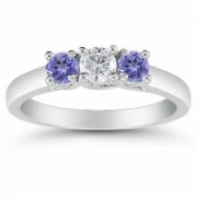 3 Stone Diamond and Tanzanite Ring, 14K White Gold