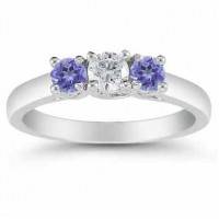 3 Stone Diamond and Tanzanite Ring, 14K White Gold