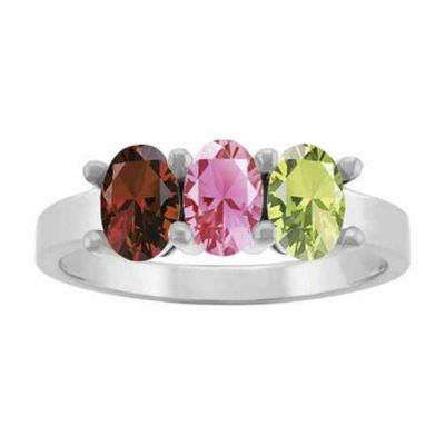 3 Stone Personalized Gemstone Mother s Ring, White Gold -  - MNDL-F733-3W