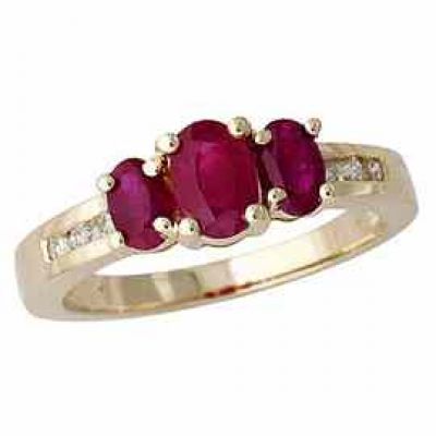 3 Stone Ruby and Diamond Channel Stone Ring -  - PRR3507RB