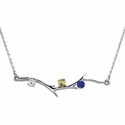 3 Stone Sterling Silver Birthstone Branch Necklace -  - STLPD-86271-3SS