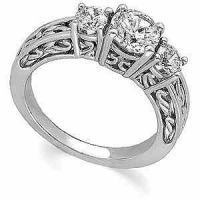 Three-Stone 1/2 Carat Paisley Diamond Engagement Ring, 14K White Gold