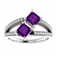 4.5mm Princess Cut Amethyst Two Stone Ring in 14K White Gold