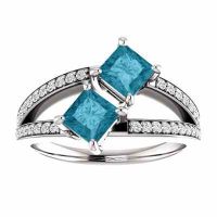 4.5mm Princess Cut London Blue Topaz/Diamond 2 Stone Ring White Gold