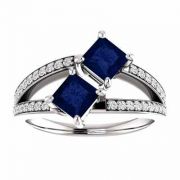 4.5mm Princess Cut Sapphire/Diamond 2 Stone Engagement Ring White Gold