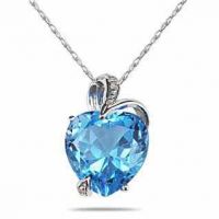 4.75 Carat Blue Topaz and Diamond Heart Pendant .925 Sterling Silver