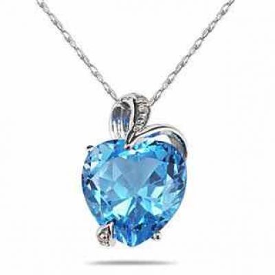 4.75 Carat Blue Topaz and Diamond Heart Pendant .925 Sterling Silver -  - SPP11890BT