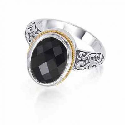 4.78 Carat Onyx Quartz Ring in Sterling Silver with 18K Yellow Gold -  - MK-138KR000895ON