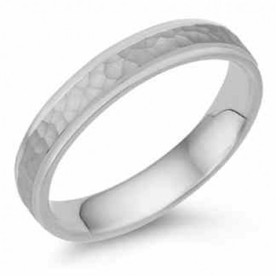 4mm Hammered Wedding Band in 18K White Gold - - WED-PA-4-18K 4mm Hammered Wedding Band in 18K White Gold - - WED-PA-4-18K
