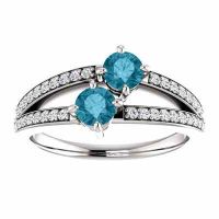 4mm London Blue Topaz and Diamond Two Stone Ring in 14K White Gold