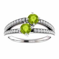 4mm Peridot and Diamond Two Stone 'Only Us' Ring in 14K White Gold