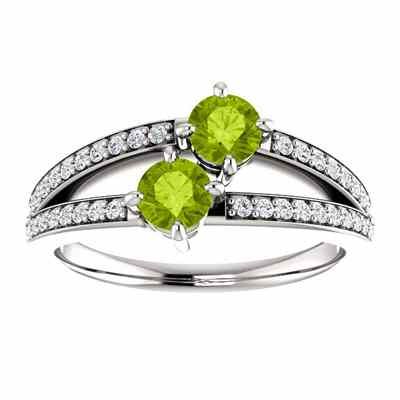 4mm Peridot and Diamond Two Stone  Only Us  Ring in 14K White Gold -  - STLRG-122934RPDDW