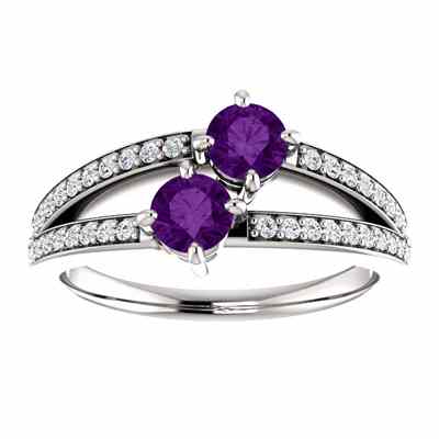 4mm Round Amethyst Two Stone  Only Us  Ring in 14K White Gold -  - STLRG-122934RAMDW