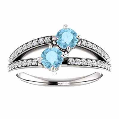 4mm Round Aquamarine and CZ 2 Stone Ring in Sterling Silver -  - STLRG-122934RAQCZSS