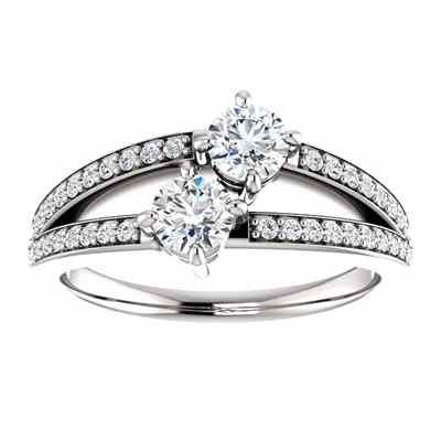 Cubic Zirconia Two Stone  Only Us  Engagement Ring in 14K White Gold -  - STLRG-122934RCZDW