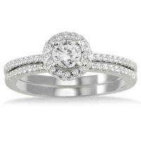 5/8 Carat Diamond Halo Bridal Wedding Ring Set, 10K White Gold