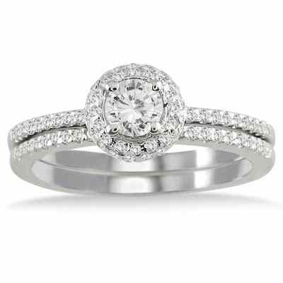 5/8 Carat Diamond Halo Bridal Wedding Ring Set, 10K White Gold -  - BSS50461