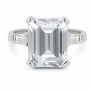5 Carat Emerald-Cut Baguette Cubic Zirconia Ring, 14K White Gold