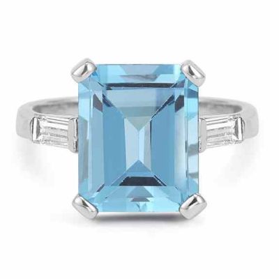 5 Carat Emerald-Cut Blue Topaz and Diamond Ring -  - AOGRG-BT-1