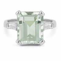 5 Carat Emerald-Cut Green Amethyst Baguette Diamond Ring White Gold