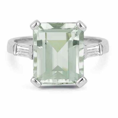 5 Carat Emerald-Cut Green Amethyst Baguette Diamond Ring White Gold -  - AOGRG-GA-1
