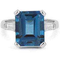 5 Carat Emerald-Cut London Blue Topaz and Diamond Ring