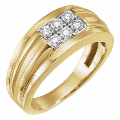 6-Stone 1/2 Carat Men s Diamond Ring in 14K Gold -  - AOGRG-1000MY