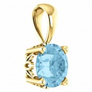 6mm Aquamarine Solitaire Gemstone Pendant, 14K Yellow Gold