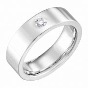6mm Flat Diamond Wedding Band Ring, 14K White Gold