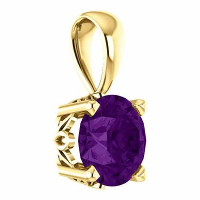 6mm Genuine Amethyst Solitaire Scroll Pendant, 14K Gold -  - STLPD-85857AMY