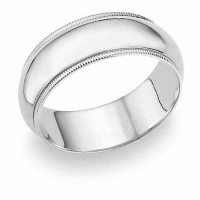 8mm Milgrain Wedding Band in 14K White Gold