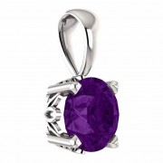 6mm Purple Amethyst Gemstone Solitaire Pendant, 14K White Gold