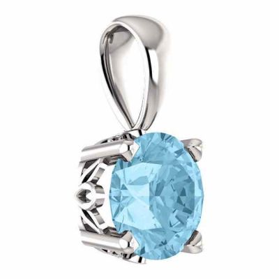 6mm Round Aquamarine Solitaire Pendant in .925 Sterling Silver -  - STLPD-85857AQSS
