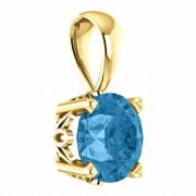 6mm Swiss Blue Topaz Gemstone Solitaire Pendant, 14K Yellow Gold