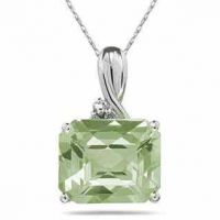 7.60 Carat Emerald-Shaped Green Amethyst/Diamond Pendant, White Gold