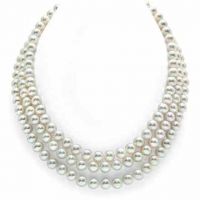 7-8mm Triple Strand White Freshwater Pearl Necklace - AAAA Quality