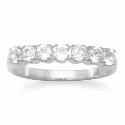 7-Stone White Topaz Wedding Band Ring, Sterling Silver -  - MMARG-83642