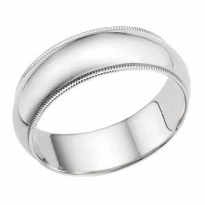 7mm Milgrain Wedding Band in 14K White Gold -  - MWB-7