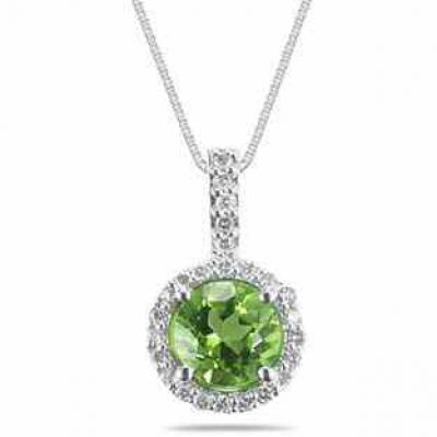 7mm Round Peridot and Diamond Pendant in 14K White Gold -  - SPP7763PDPD