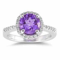 8mm Amethyst and Diamond Ring, 14K White Gold