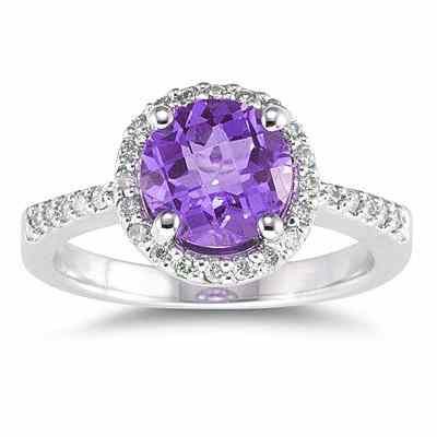 8mm Amethyst and Diamond Ring, 14K White Gold -  - SPR7771AM