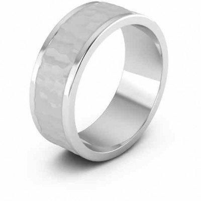 8mm Hammered Wedding Band, 14K White Gold -  - WED-PA-8