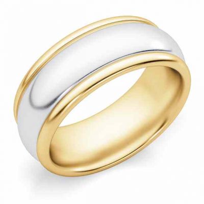 8mm Plain Polished Two-Tone Gold Wedding Band Ring -  - U-5041-8mm