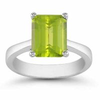 8mm x 6mm Emerald Cut Peridot Solitaire Ring, 14K White Gold