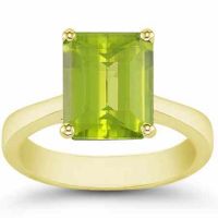 8mm x 6mm Emerald-Cut Peridot Solitaire Ring, 14K Yellow Gold