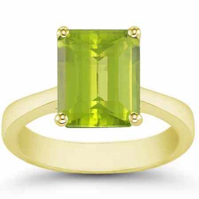 8mm x 6mm Emerald-Cut Peridot Solitaire Ring, 14K Yellow Gold -  - AOGRG-5-PDY