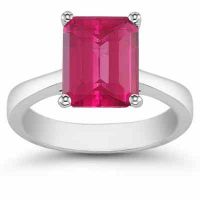 8mm x 6mm Emerald Cut Pink Topaz Solitaire Ring, 14K White Gold