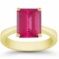 8mm x 6mm Emerald-Cut Pink Topaz Solitaire Ring, 14K Yellow Gold